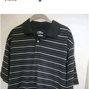 PGA Tour Black and White Striped Polo Shirt